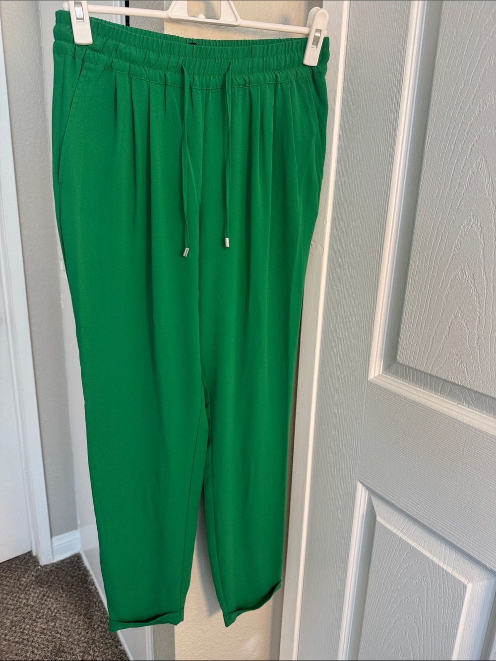Zara Bright Green Elastic Waist Tapered Pants